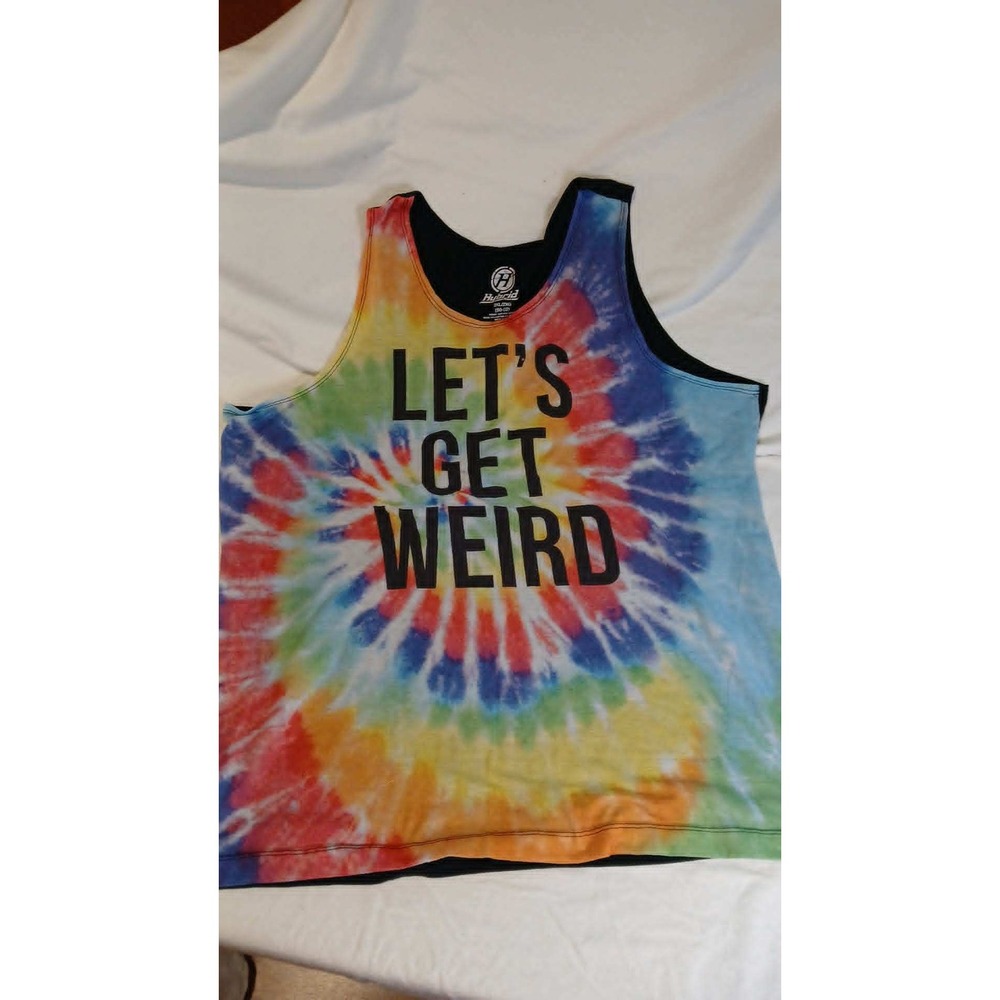 Hybrid Tees Mens Lets Get Weird Tie Dye Tank Top Black Rainbow 2XL 50-52